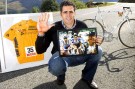 Miguel Indurain posing with the TVT Banesto Bicycle